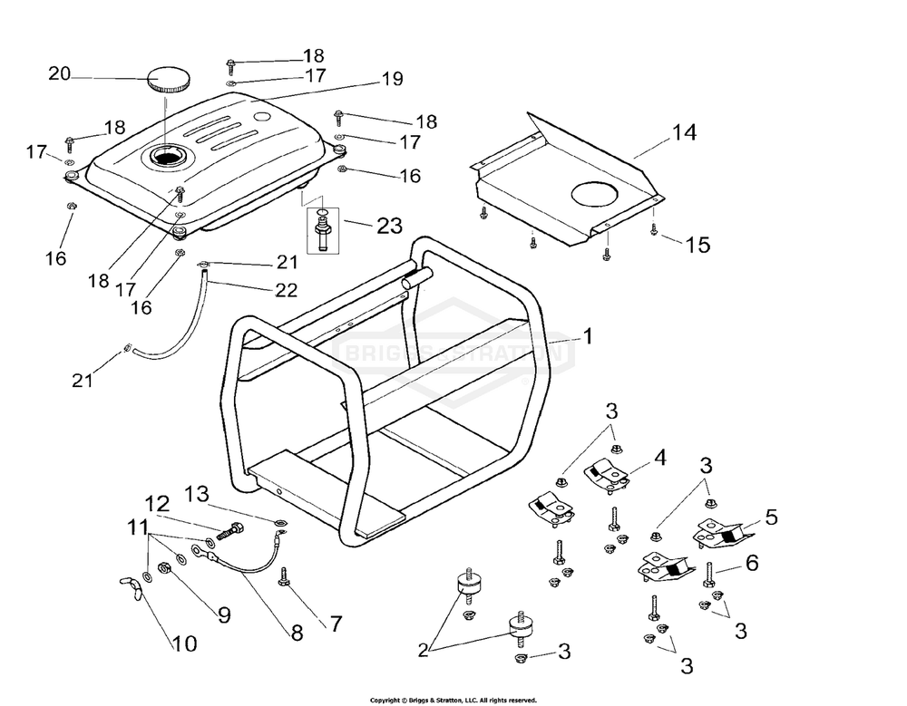 Cradle Diagram and Parts List for 1254-4  Briggs and Stratton Generator